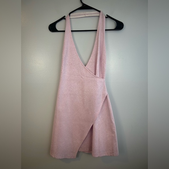 NWT Princess Poly Pink Metallic Halter Wrap Mini Dress Size 0 - Picture 3 of 13